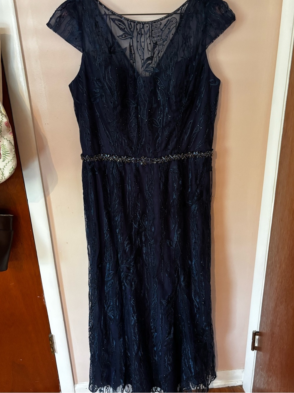 Cameron Blake 221685 Mother of the Bride dress Navy Lace Sparkle Size 16 - Picture 2 of 6